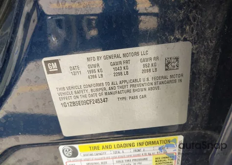 2012 Chevrolet Malibu Ls z USA, uszkodzony, nr VIN 1G1ZB5E09CF245347